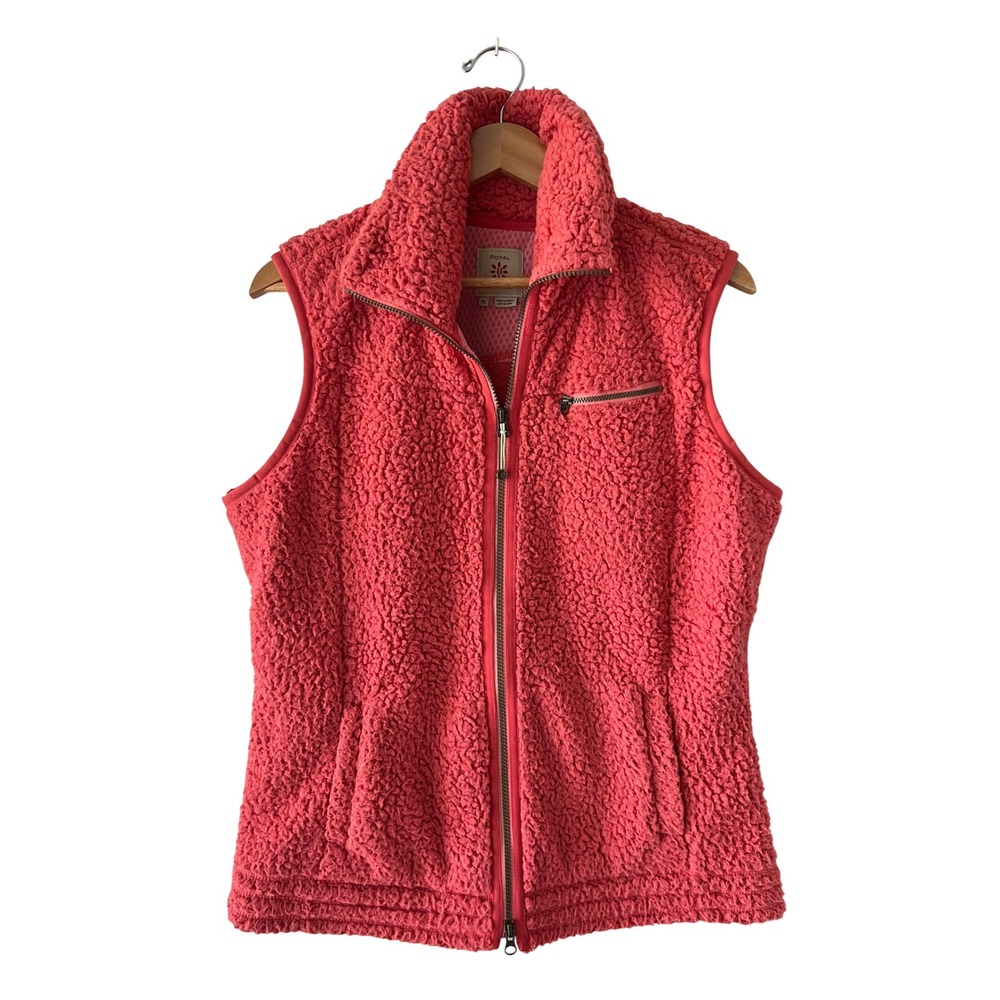 Royal Robbins Women's XL Coral Pink Sherpa Fleece Vest Full Zip Hiking Outdoor